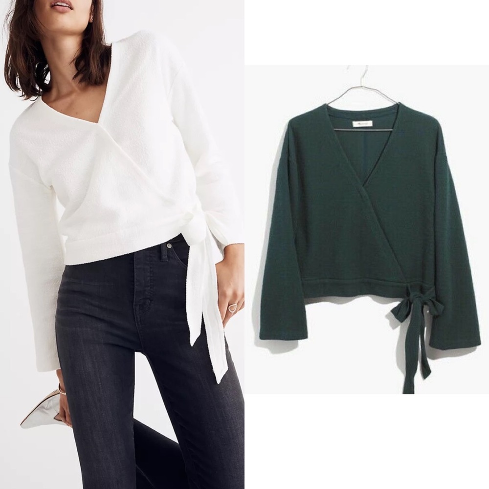 Madewell Sz L Green Faux Wrap Top EUC